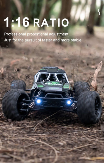 Kids 4WD RC car offroad buggy with 35KM/H high-speed drift and durable tires for racing on outdoor background