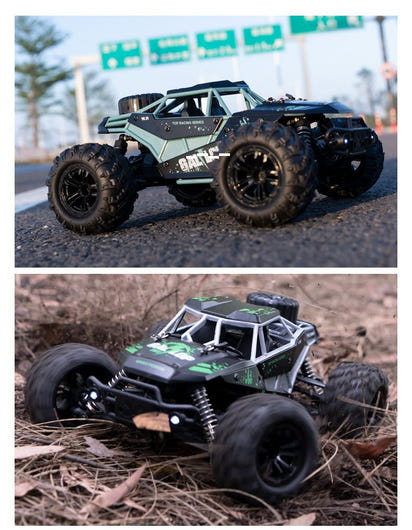 Kids 4WD RC car offroad buggy with 35KM/H high-speed drift and durable tires for racing on different terrains.