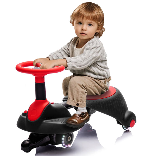 Kids 6V electric ride-on car with flashing PU wheels and retractable seat for fun driving on white background
