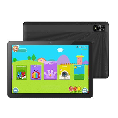 Children's tablet with colorful app icons on a white background