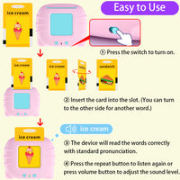 Instructions for using a educational device with cards labeled 'ice cream' and 'sandwich'.