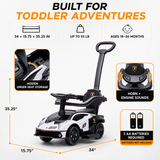 Lamborghini toddler push car dimensions, capacity and features