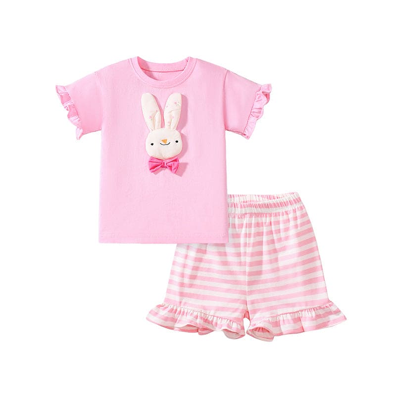 Summer Baby Kids Cartoon Rabbit Pattern T-shirt and Striped Bloomers - The Little Big Store