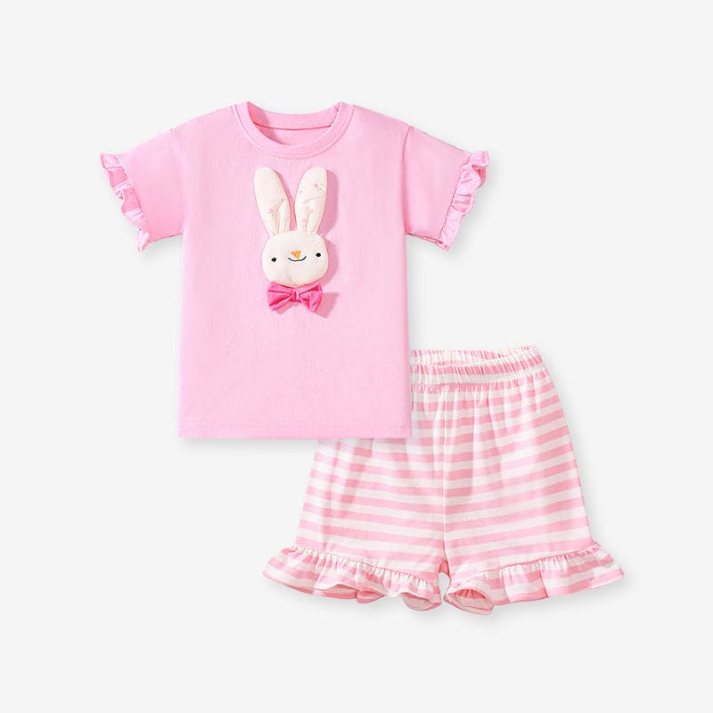 Summer Baby Kids Cartoon Rabbit Pattern T-shirt and Striped Bloomers - The Little Big Store