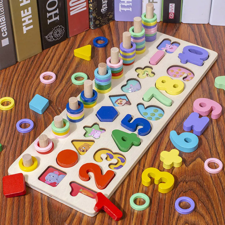 3-in-1 Wooden Educational Toy - Color, Number & Shape Puzzle - The Little Big Store