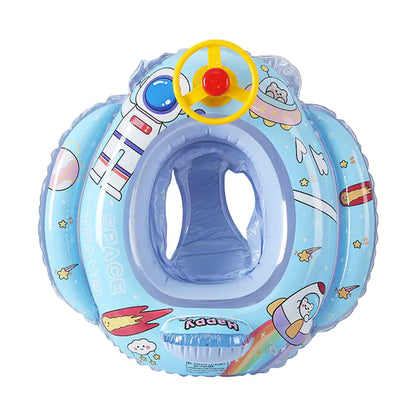 Children's inflatable seat with space-themed design on a white background