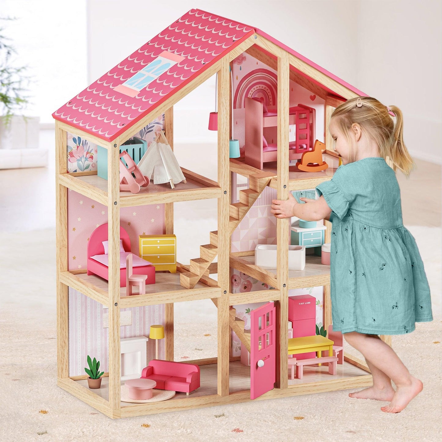 Tiny Land® Love Dollhouse with 30 Furniture - The Little Big Store