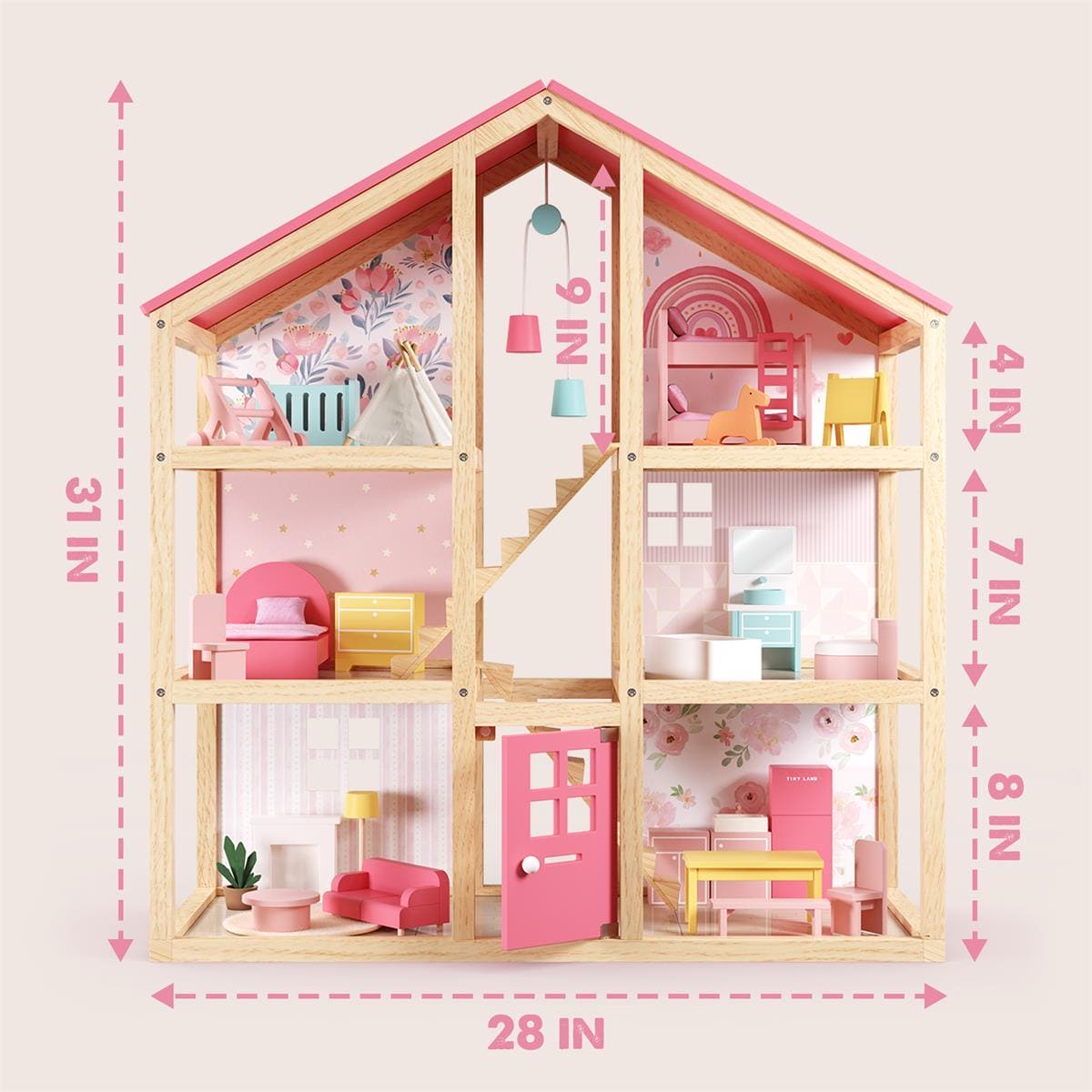 Tiny Land® Love Dollhouse with 30 Furniture - The Little Big Store