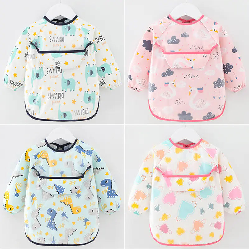 SplashGuard™ Waterproof Cotton Bib – Long Sleeve Feeding Apron for Kids