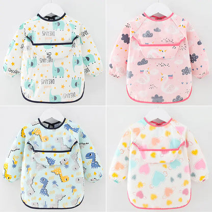 SplashGuard™ Waterproof Cotton Bib – Long Sleeve Feeding Apron for Kids