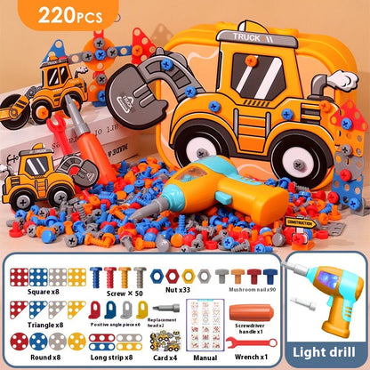 Kids Electric Screw Tool Box – 210 to 220 PCS DIY Construction Toy Set with Optional Electric Drill for Creative Building Play