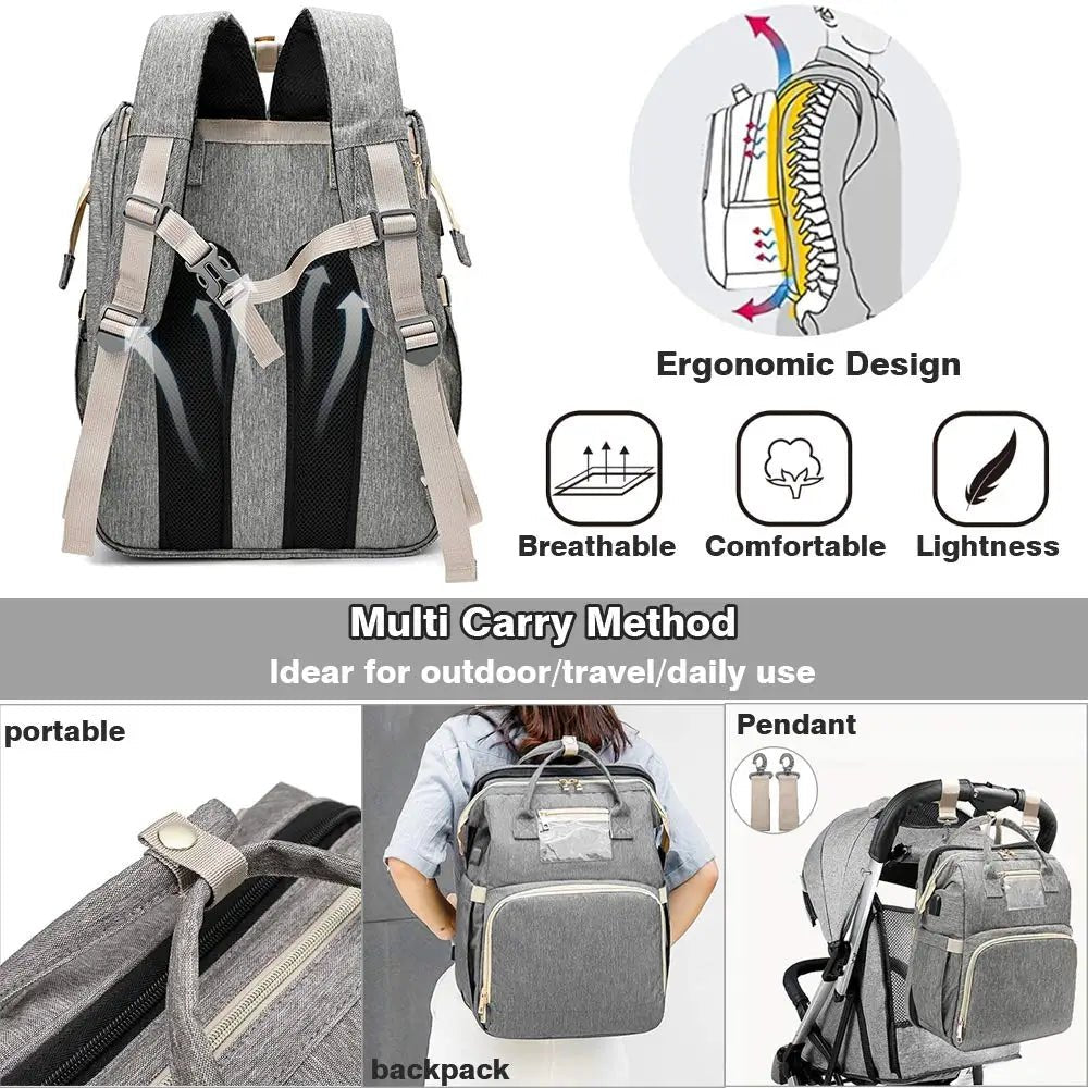 2024 Fashion-Forward Portable Folding Crib Diaper Bag: The Ultimate Multi-Function Baby Backpack! - The Little Big Store