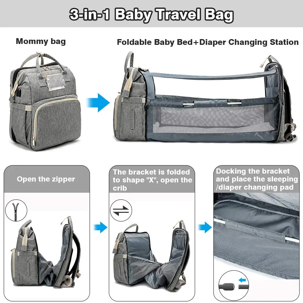 Fashion-Forward Portable Folding Crib Diaper Bag: The Ultimate Multi-Function Baby Backpack!