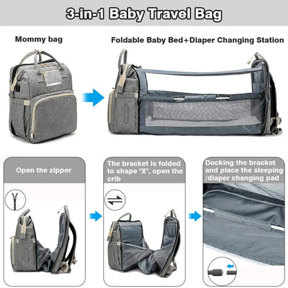2024 Fashion-Forward Portable Folding Crib Diaper Bag: The Ultimate Multi-Function Baby Backpack! - The Little Big Store