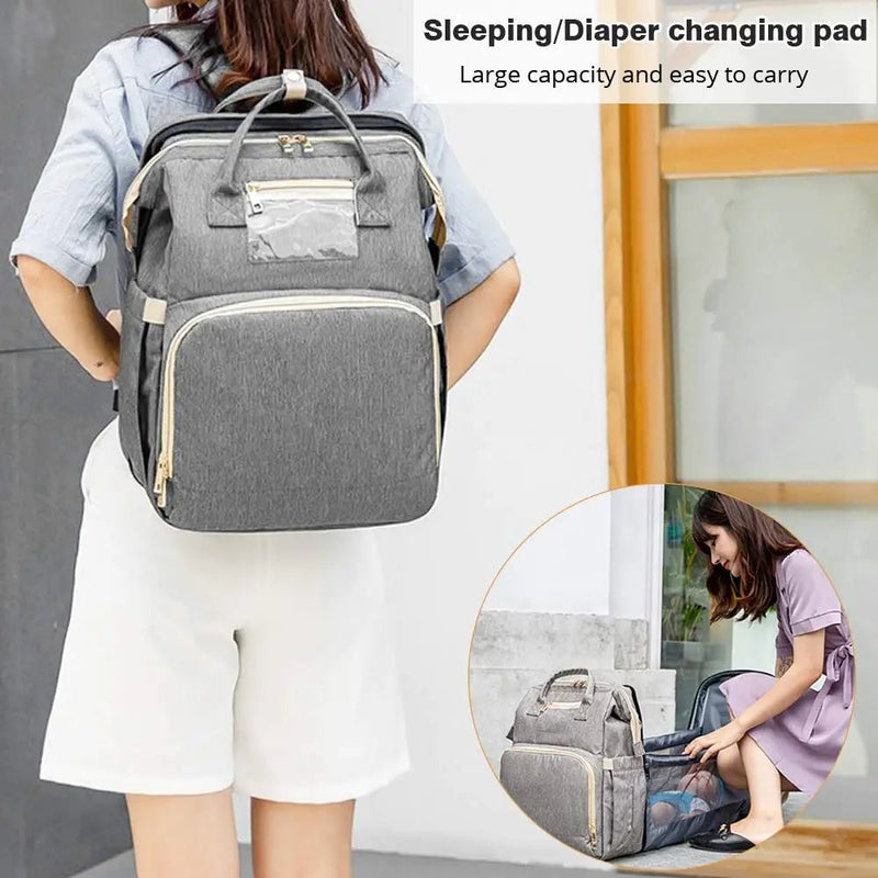 Fashion-Forward Portable Folding Crib Diaper Bag: The Ultimate Multi-Function Baby Backpack!