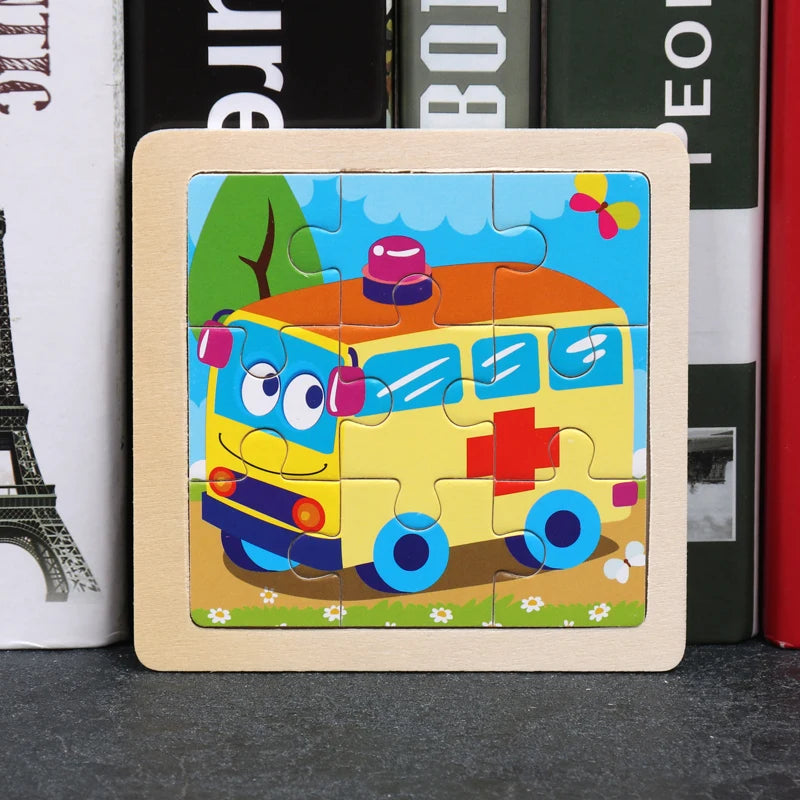Critter Commute: Baby Animal Traffic Wooden Tangram Puzzle - The Little Big Store