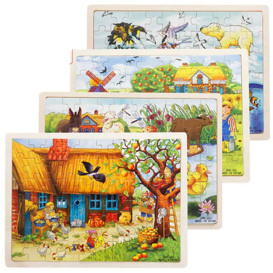 Whimsical Woodworks: 60pcs Cartoon Wooden Puzzle Collection