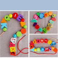 Wooden Toys Cartoon Fruit Animal Stringing Threading - The Little Big Store