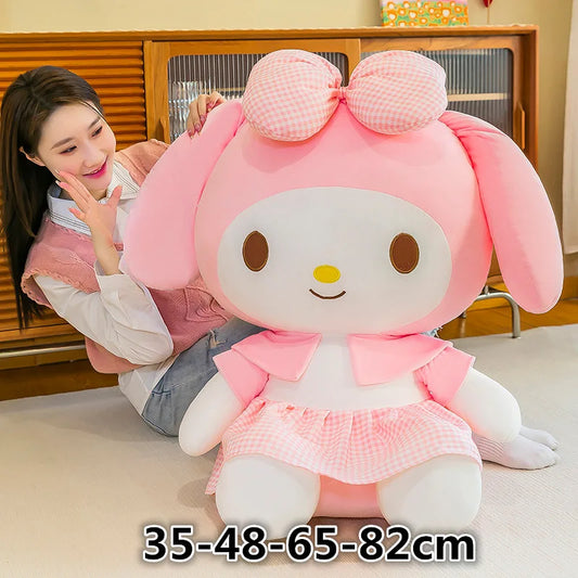 Cozy Cuteness: 65cm Big Size Sanrio Plaid Skirt My Melody Cartoon Anime Pillow Doll