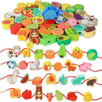 Wooden Toys Cartoon Fruit Animal Stringing Threading - The Little Big Store