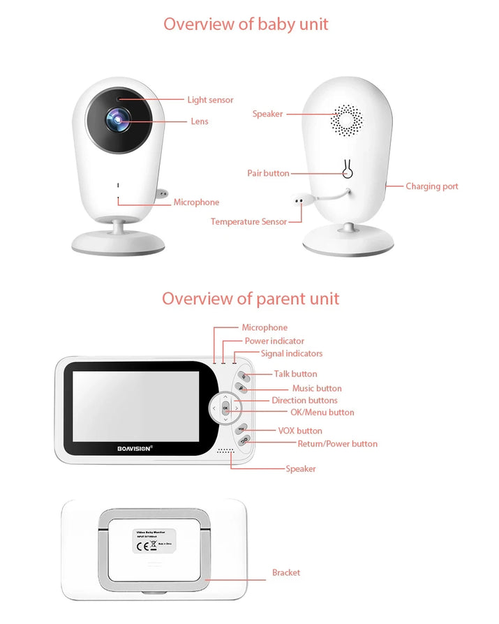Watchful Eyes: 4.3" Wireless Baby Monitor with Night Vision & Intercom VB608 - The Little Big Store