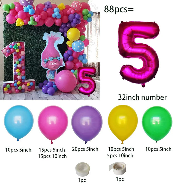 Troll-tastic Party Delight: Princess Balloon Decoration Set for Magical Birthdays! - The Little Big Store