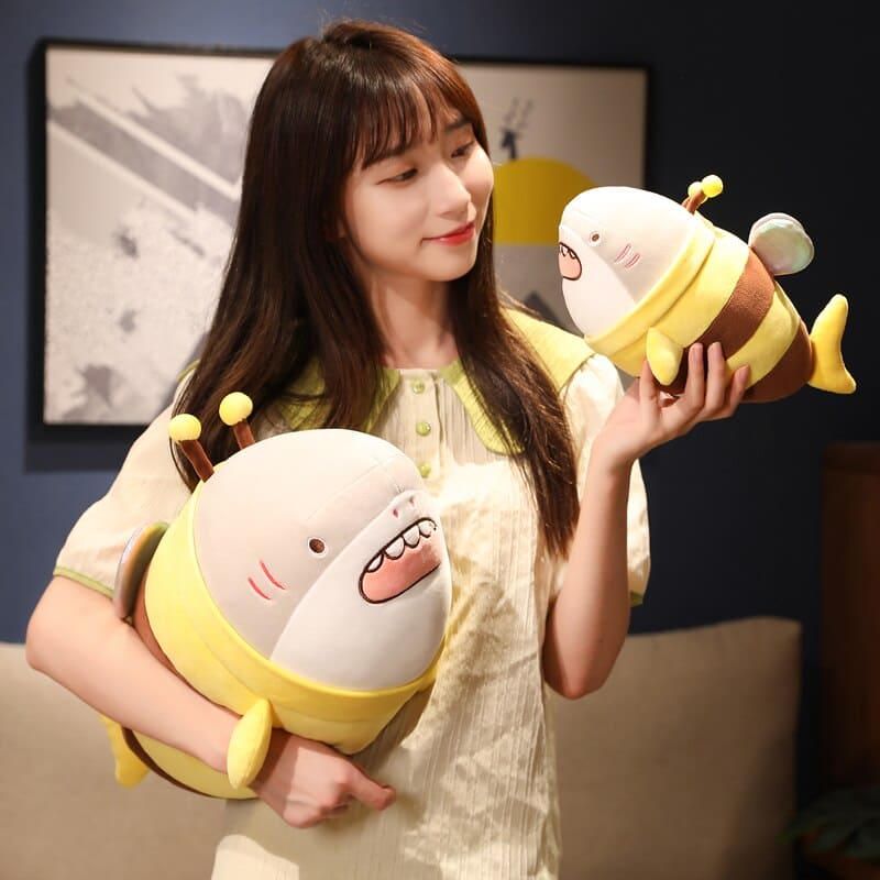 Charming Ocean Friends: Cute Shark & Bee Plush Toy - Soft Stuffed Doll & Interesting Throw Pillow Cushion for Endless Fun and Comfort!Birthday Xmas Gift for Friends