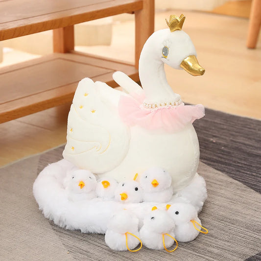 Swan /Chick Family Plush Toy Swan /Chicken Mother Swan/Chicken Baby Lifelike Animals Stuffed Doll With Nest Kids Comforting Gift