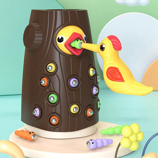 Woodpecker Wonderland: Magnetic Feeding & Fishing Game - Montessori Marvel
