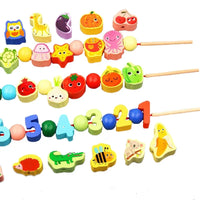 Wooden Toys Cartoon Fruit Animal Stringing Threading - The Little Big Store