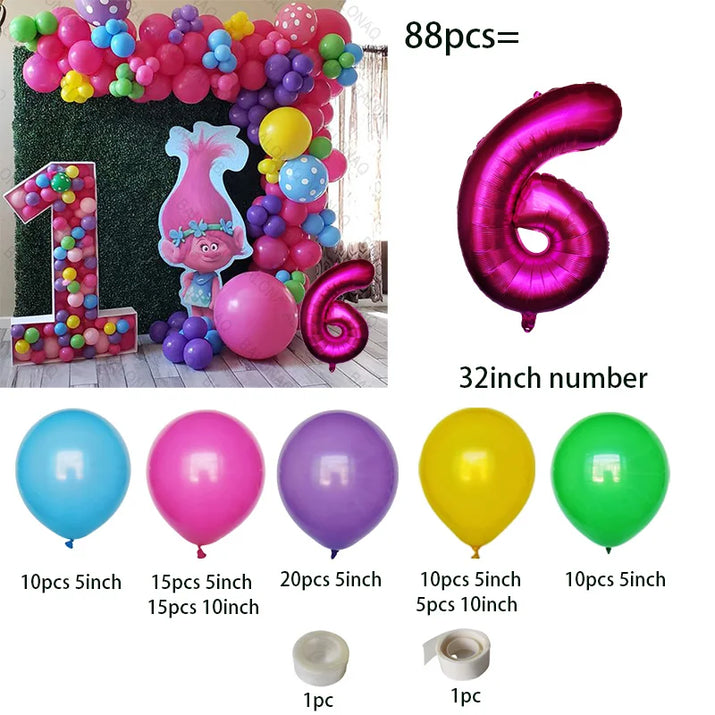 Troll-tastic Party Delight: Princess Balloon Decoration Set for Magical Birthdays! - The Little Big Store