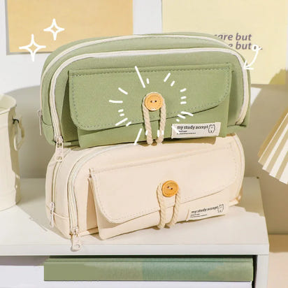 ✏️🎒 Student Cute Pencil Bag: Button Cotton Cord Cloth Stationery Bag - Large Capacity Storage Bag for School Supplies! 🌟📚 - The Little Big Store