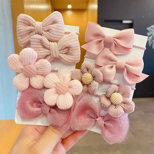 Sweet Blossom Hairband Set: 10-Pcs Big Bow Flower Elastic Hair Ties for Girls!