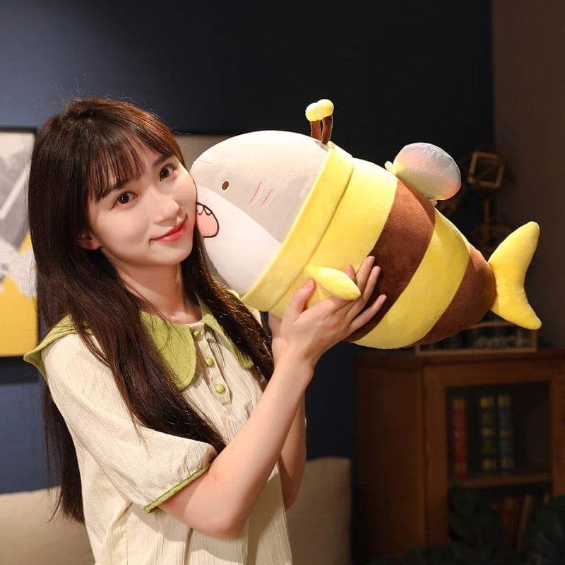 Charming Ocean Friends: Cute Shark & Bee Plush Toy - Soft Stuffed Doll & Interesting Throw Pillow Cushion for Endless Fun and Comfort!Birthday Xmas Gift for Friends