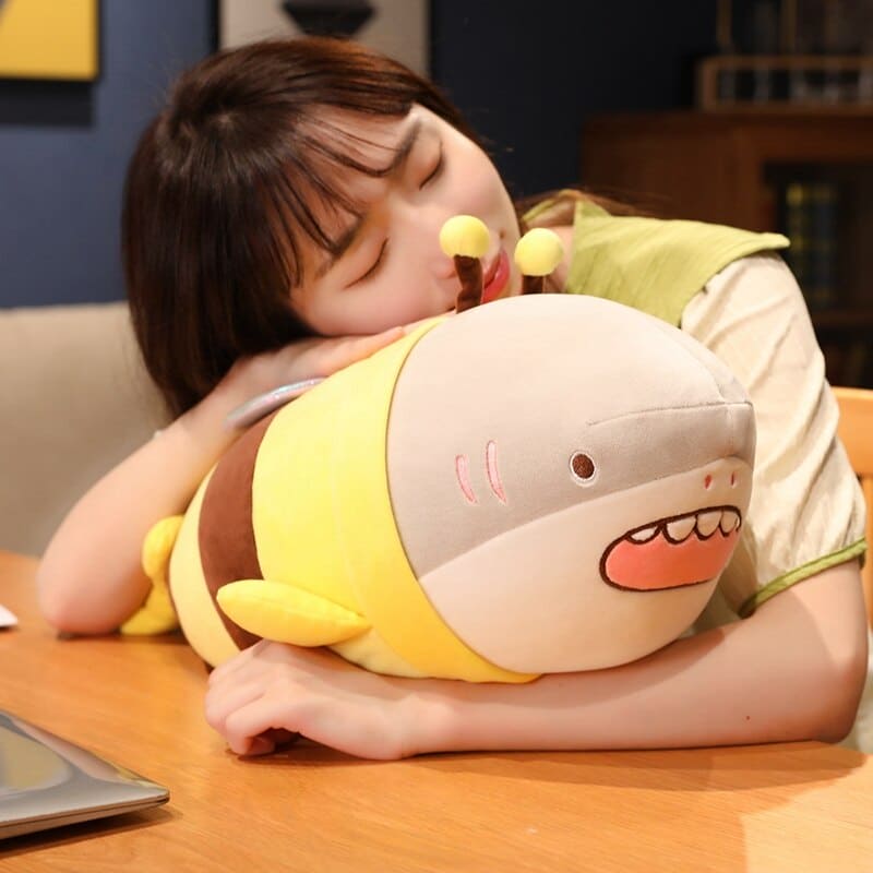Charming Ocean Friends: Cute Shark & Bee Plush Toy - Soft Stuffed Doll & Interesting Throw Pillow Cushion for Endless Fun and Comfort!Birthday Xmas Gift for Friends