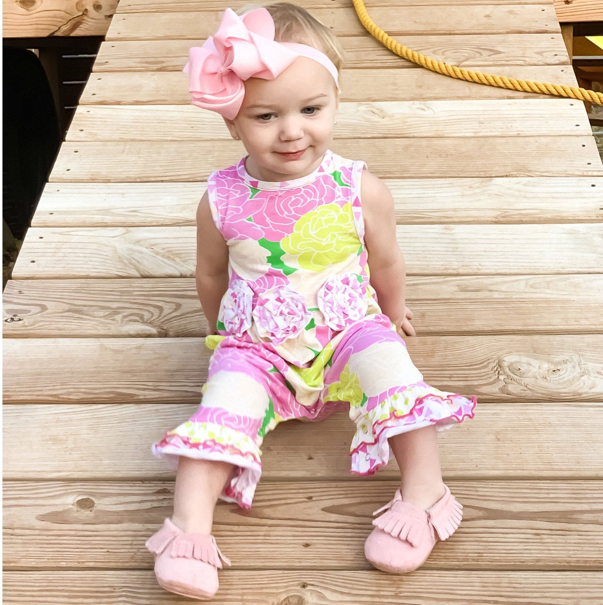 AnnLoren Boutique Spring Floral Baby Girls Ruffle Romper - The Little Big Store