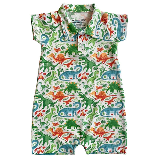 AnnLoren Dinosaur short sleeve Collar Baby/Toddler Boys Romper - The Little Big Store