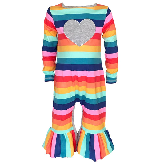 AnnLoren Girls Long Sleeve Rainbow Hearts Baby Toddler Romper One - The Little Big Store