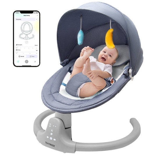 Baby Swing for Infants - APP Remote Bluetooth Control, 5 Speed Settings, 10 Lullabies, USB Plug (Blue) - The Little Big Store