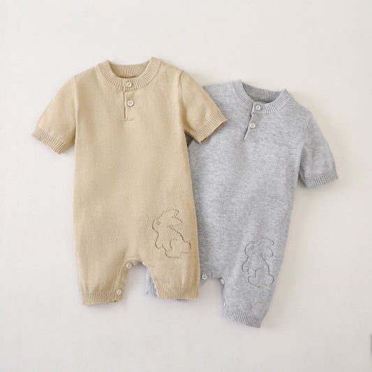 Baby Unisex 100% Cotton Knitting Romper With Hollow-Out Rabbit Design - The Little Big Store
