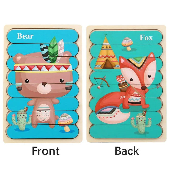 🧩 Wonder Woodies™: Cartoon Animal Double-sided Strip Wooden Puzzles 🐾 - The Little Big Store