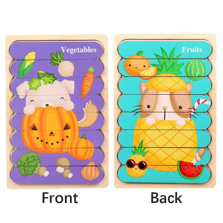 🧩 Wonder Woodies™: Cartoon Animal Double-sided Strip Wooden Puzzles 🐾 - The Little Big Store