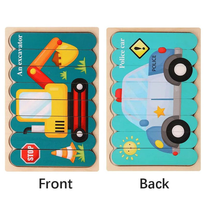 🧩 Wonder Woodies™: Cartoon Animal Double-sided Strip Wooden Puzzles 🐾 - The Little Big Store