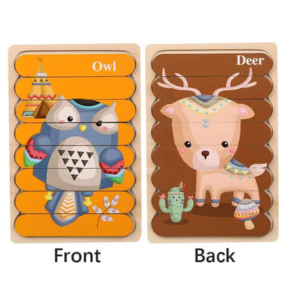 🧩 Wonder Woodies™: Cartoon Animal Double-sided Strip Wooden Puzzles 🐾 - The Little Big Store