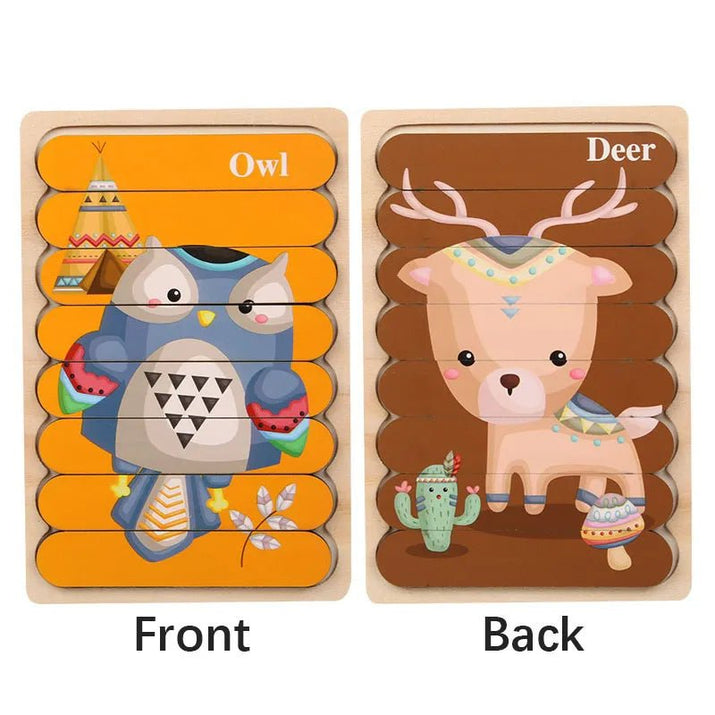 🧩 Wonder Woodies™: Cartoon Animal Double-sided Strip Wooden Puzzles 🐾 - The Little Big Store