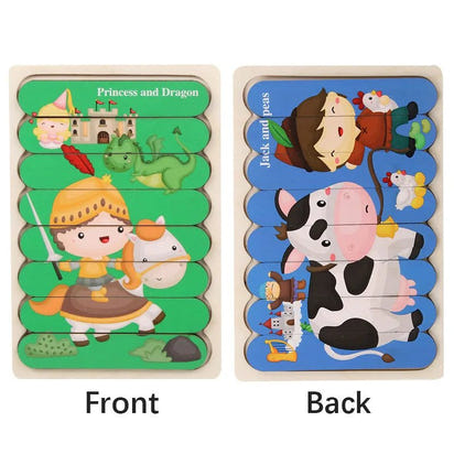 🧩 Wonder Woodies™: Cartoon Animal Double-sided Strip Wooden Puzzles 🐾 - The Little Big Store
