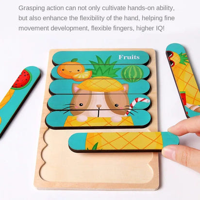 🧩 Wonder Woodies™: Cartoon Animal Double-sided Strip Wooden Puzzles 🐾 - The Little Big Store