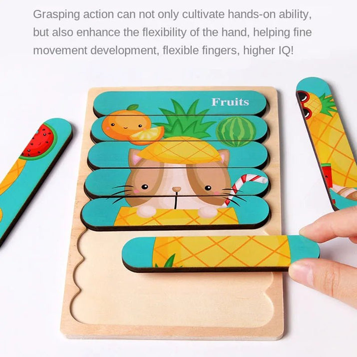 🧩 Wonder Woodies™: Cartoon Animal Double-sided Strip Wooden Puzzles 🐾 - The Little Big Store