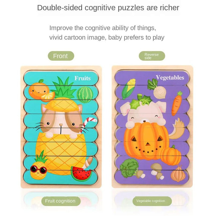 🧩 Wonder Woodies™: Cartoon Animal Double-sided Strip Wooden Puzzles 🐾 - The Little Big Store