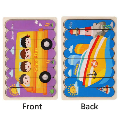 🧩 Wonder Woodies™: Cartoon Animal Double-sided Strip Wooden Puzzles 🐾 - The Little Big Store